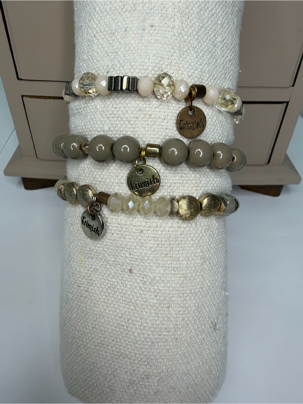 Erimish Taupe & Cream Beaded Stack Bracelet Set - Picture 4 of 7